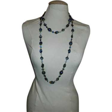Opera Length Royal Blue Opaline and Moonglow Bead… - image 1