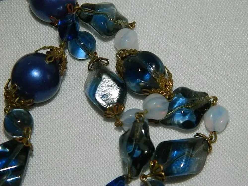 Opera Length Royal Blue Opaline and Moonglow Bead… - image 2