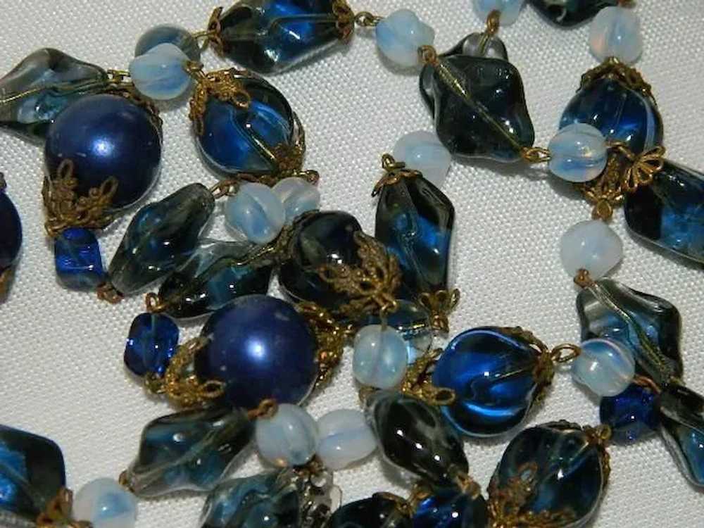 Opera Length Royal Blue Opaline and Moonglow Bead… - image 7