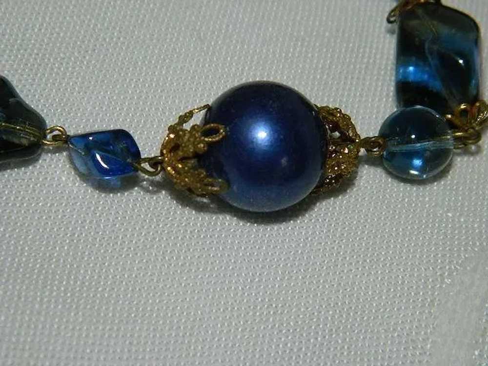 Opera Length Royal Blue Opaline and Moonglow Bead… - image 8