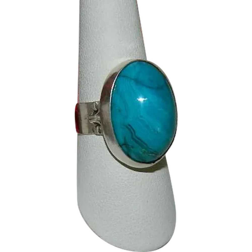 Rare 30ct Morenci Turquoise Cab Sterling Silver R… - image 1