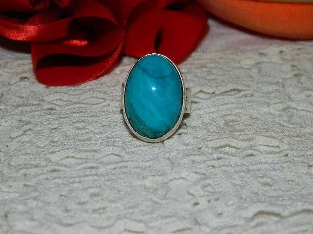 Rare 30ct Morenci Turquoise Cab Sterling Silver R… - image 2