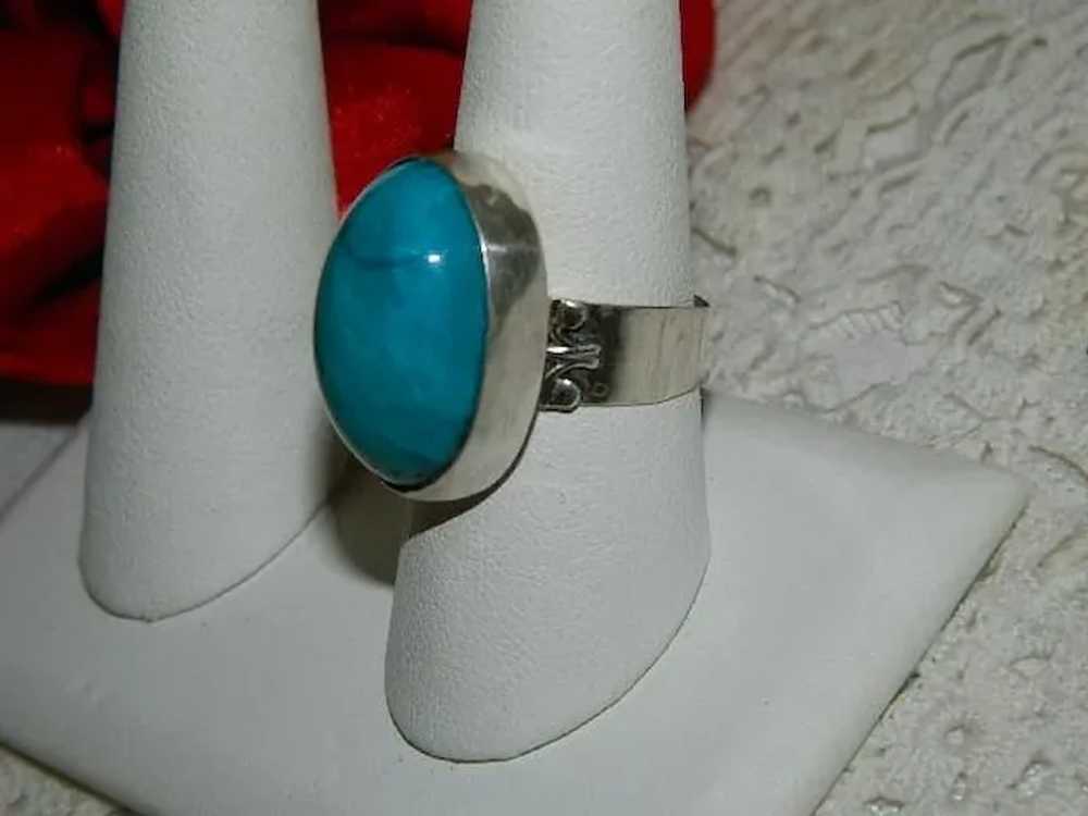 Rare 30ct Morenci Turquoise Cab Sterling Silver R… - image 3