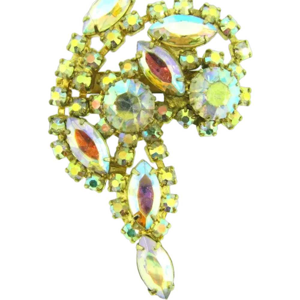 Vintage gold tone AB rhinestone Brooch - image 1