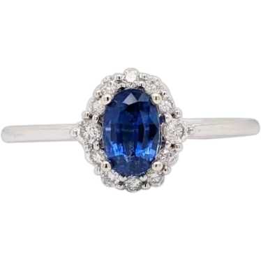 Oval Sapphire Ring w a Natural Diamond Halo in So… - image 1