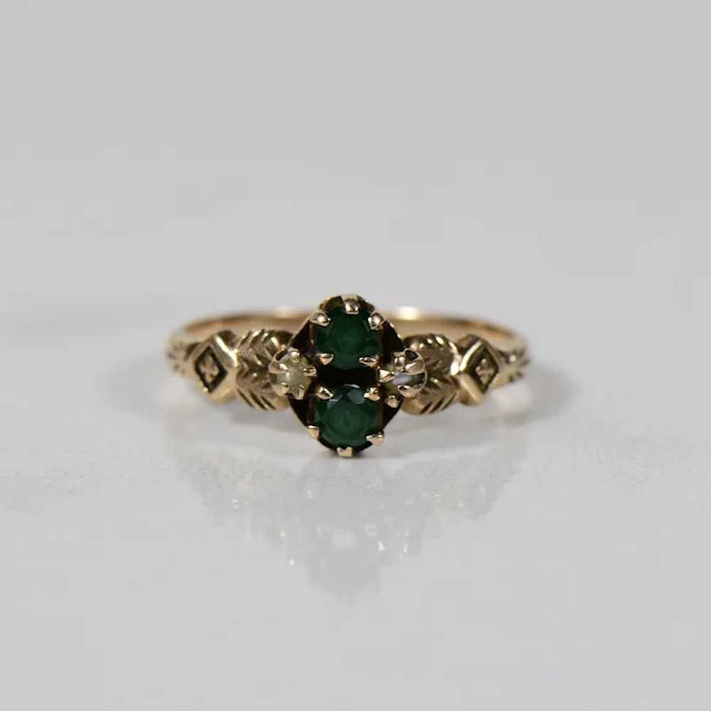 Two Stone Green Glass & Seed Pearl Victorian Ring - image 2