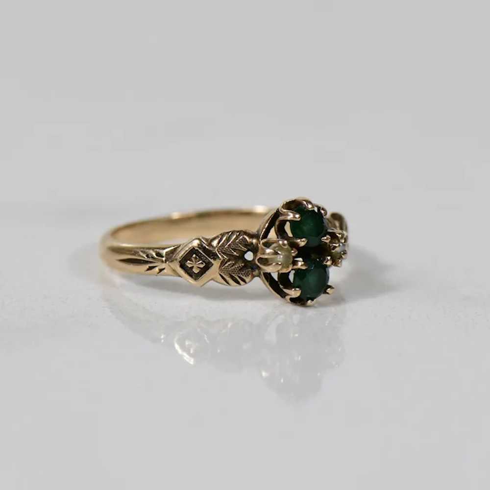 Two Stone Green Glass & Seed Pearl Victorian Ring - image 3