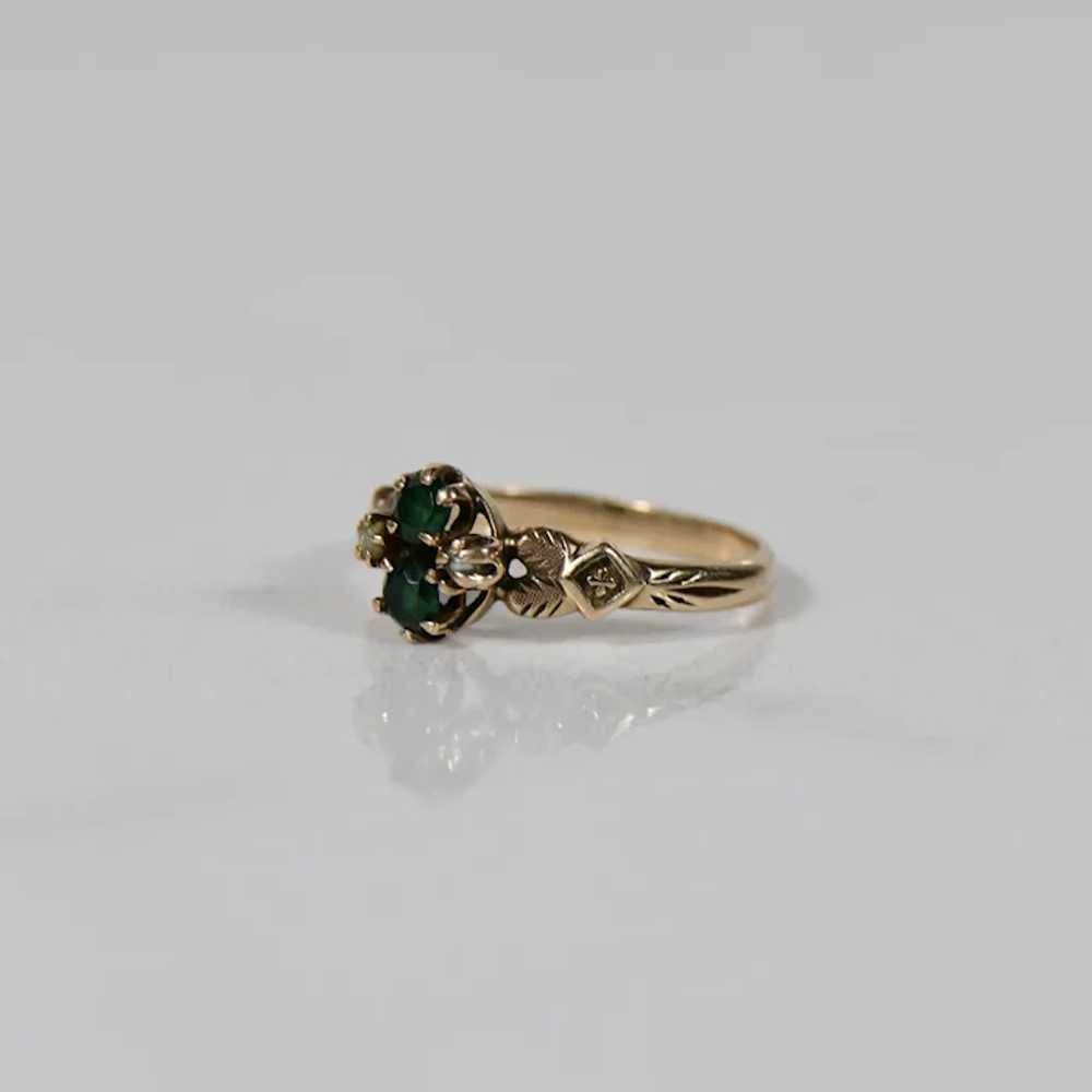 Two Stone Green Glass & Seed Pearl Victorian Ring - image 5