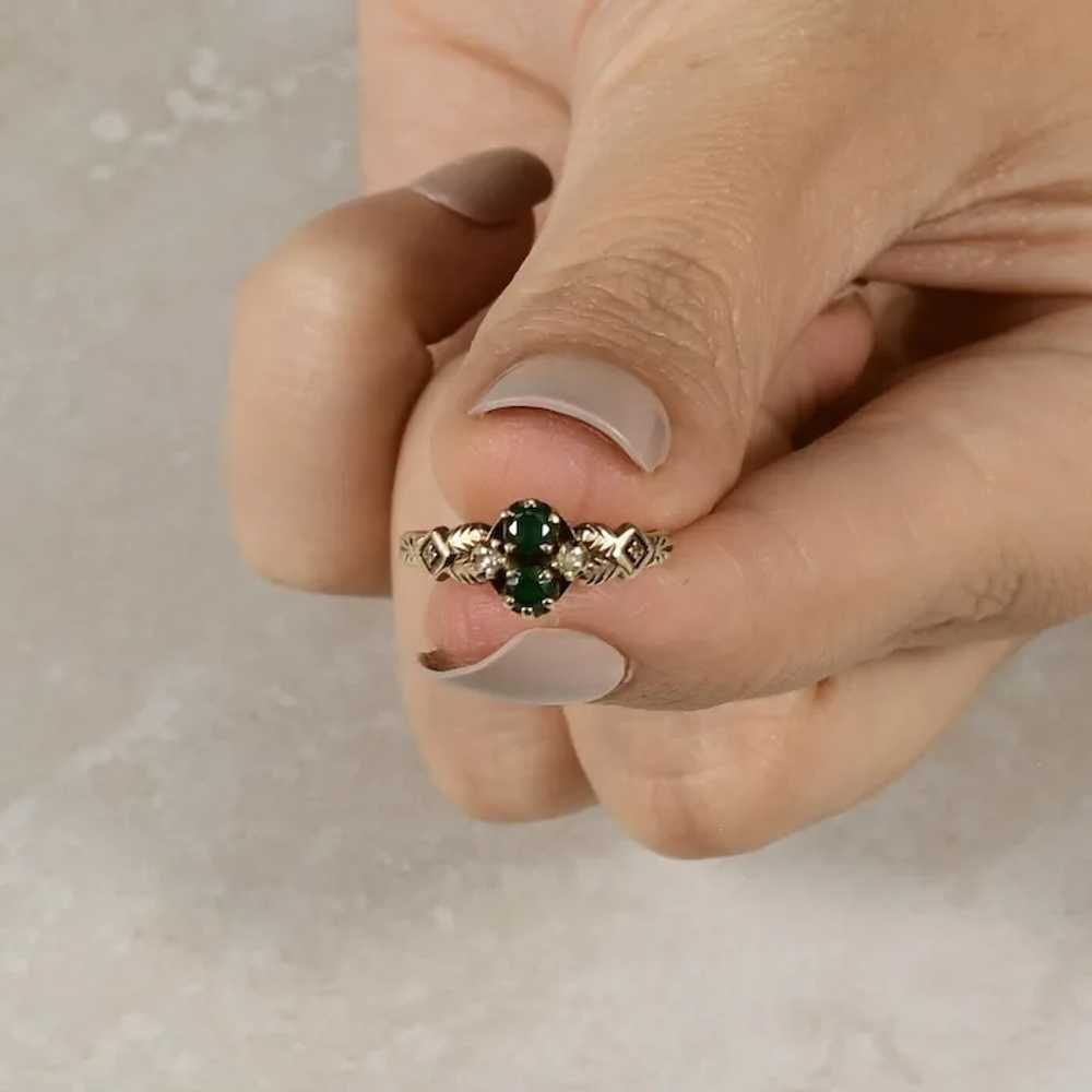 Two Stone Green Glass & Seed Pearl Victorian Ring - image 6