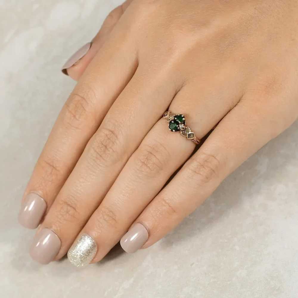 Two Stone Green Glass & Seed Pearl Victorian Ring - image 9