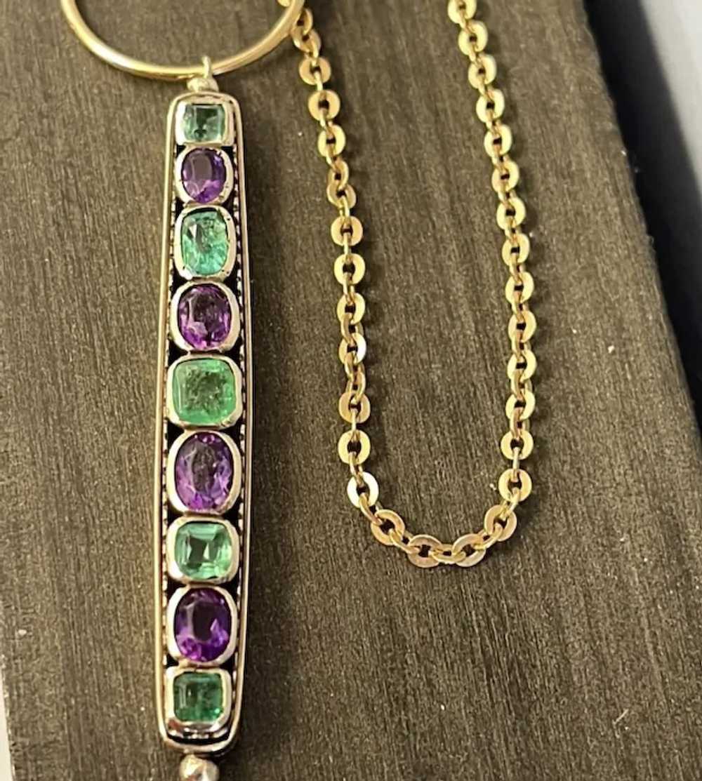 18k and 14k Emerald and Amethyst Pendants Necklace - image 10