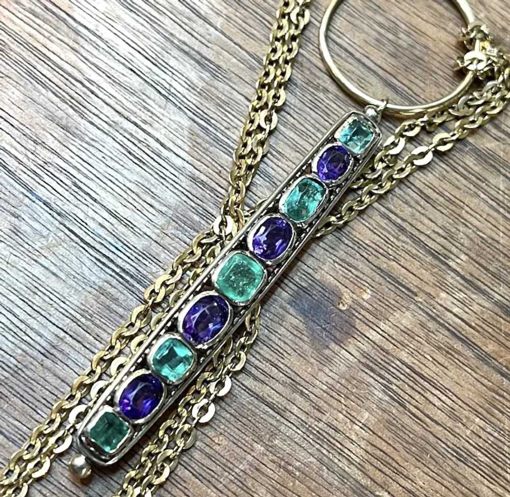 18k and 14k Emerald and Amethyst Pendants Necklace - image 2