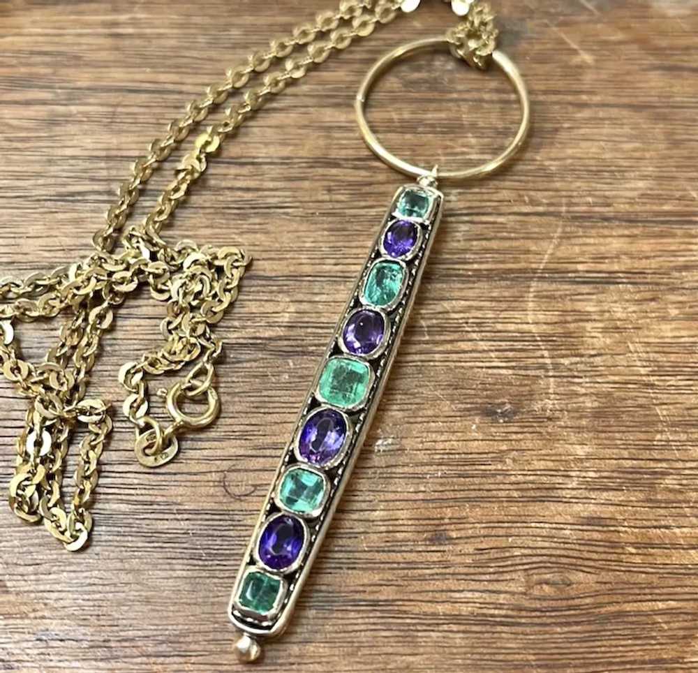 18k and 14k Emerald and Amethyst Pendants Necklace - image 6