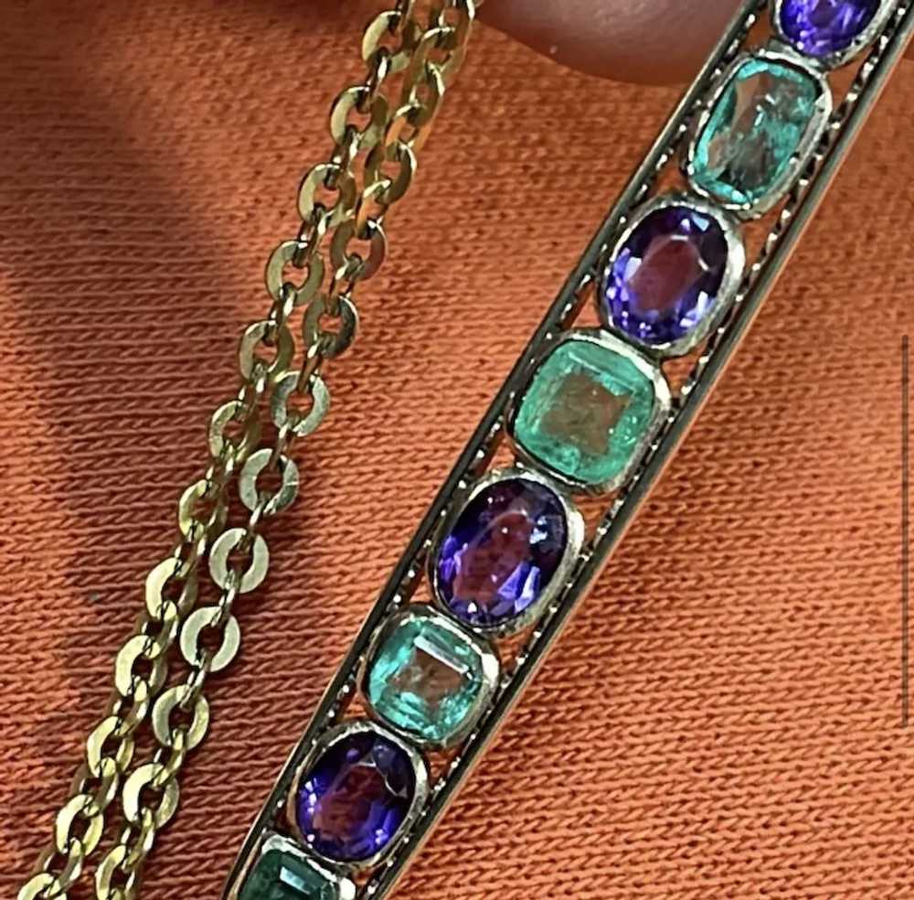 18k and 14k Emerald and Amethyst Pendants Necklace - image 7