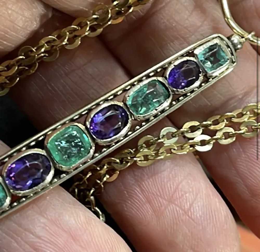 18k and 14k Emerald and Amethyst Pendants Necklace - image 8