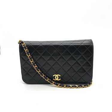 Chanel Matelasse W Chain Women's Leather Shoulder Bag Black