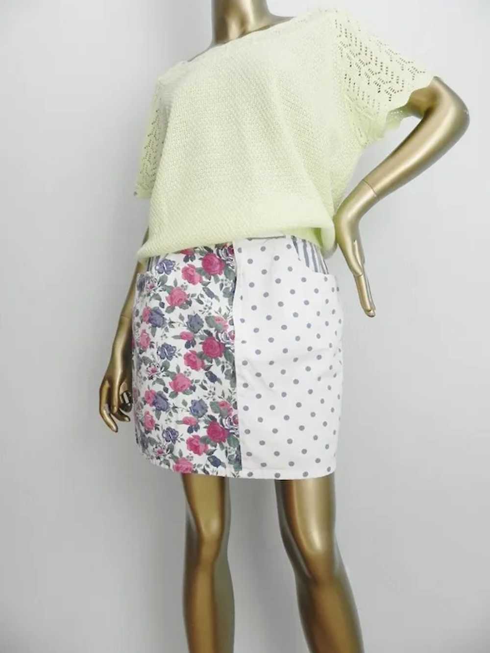 Vintage Floral & Polka Dot Chambray Mini Skirt \ … - image 11