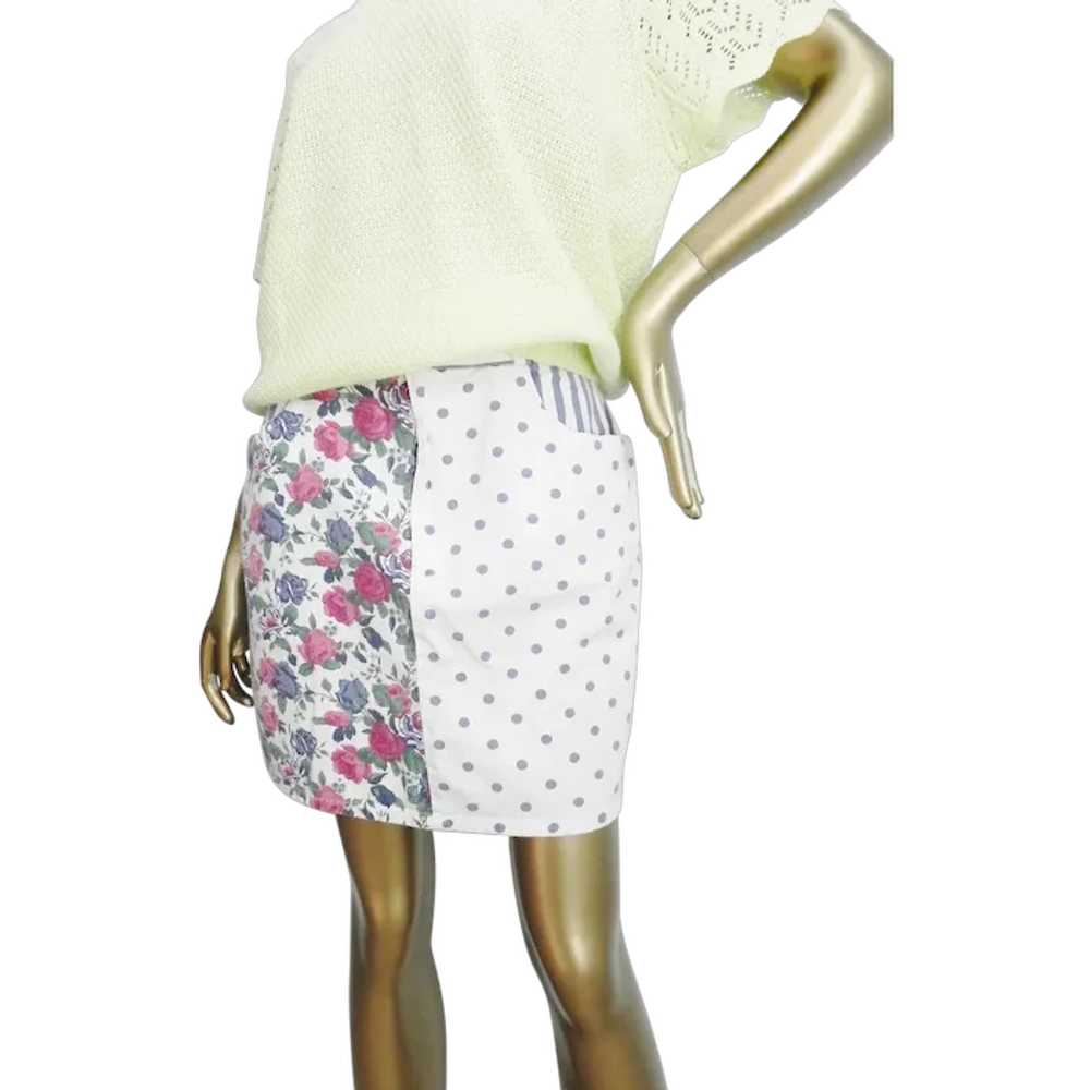 Vintage Floral & Polka Dot Chambray Mini Skirt \ … - image 1