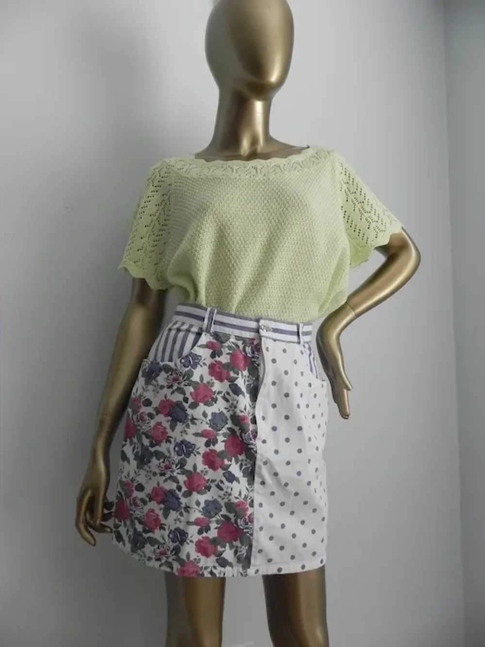 Vintage Floral & Polka Dot Chambray Mini Skirt \ … - image 2