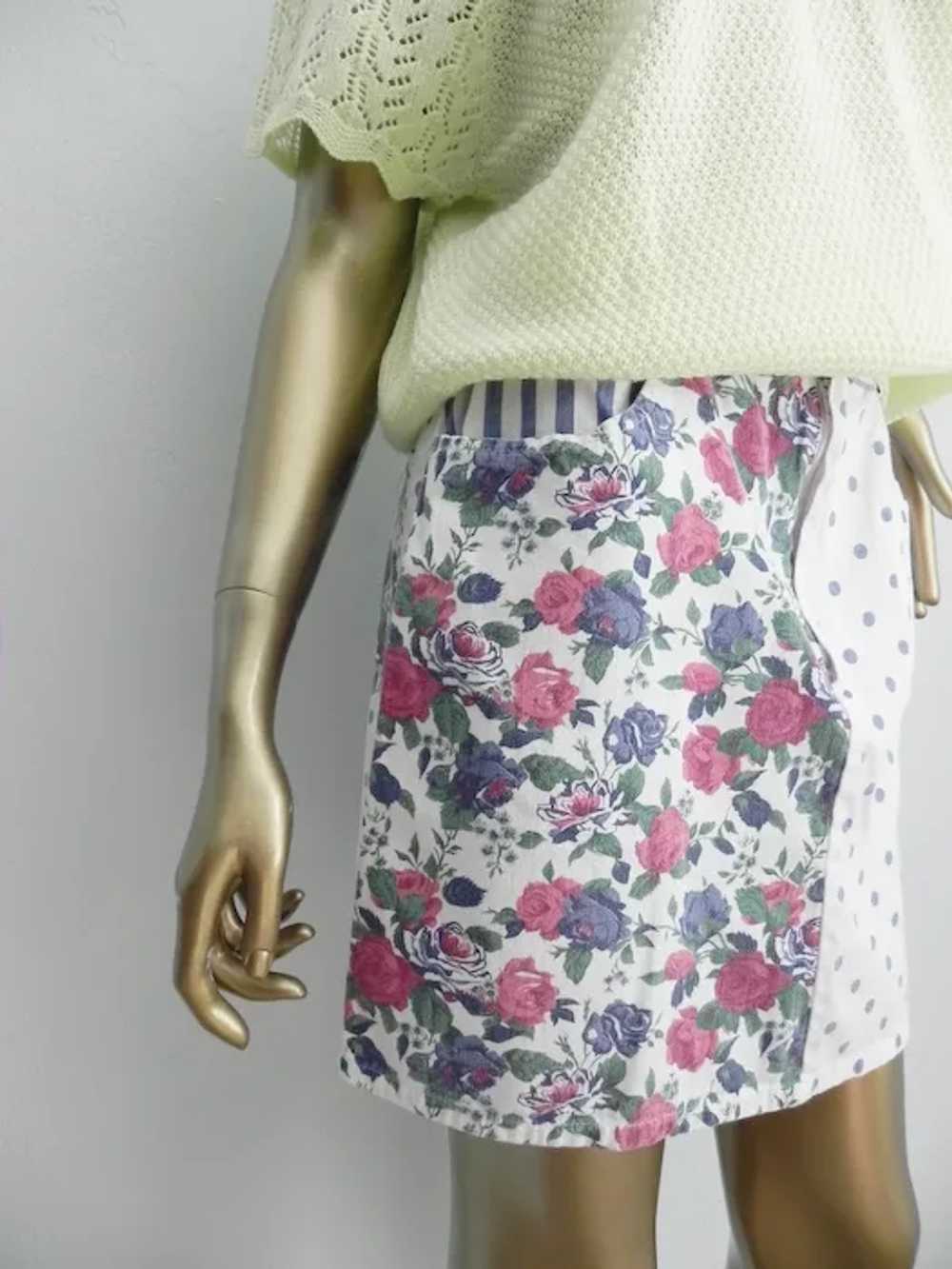 Vintage Floral & Polka Dot Chambray Mini Skirt \ … - image 3