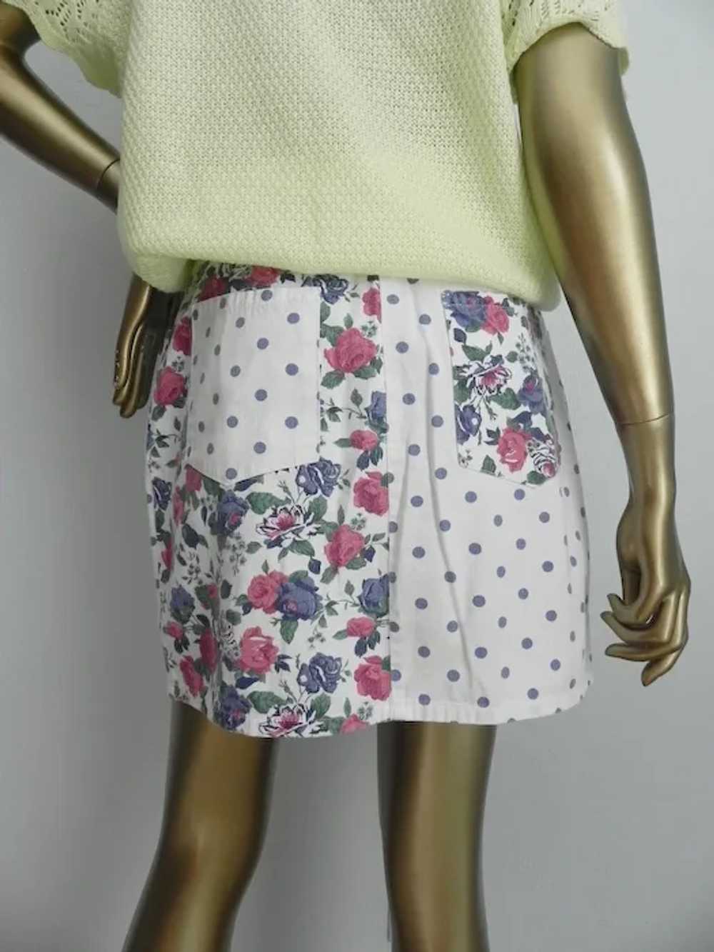 Vintage Floral & Polka Dot Chambray Mini Skirt \ … - image 4