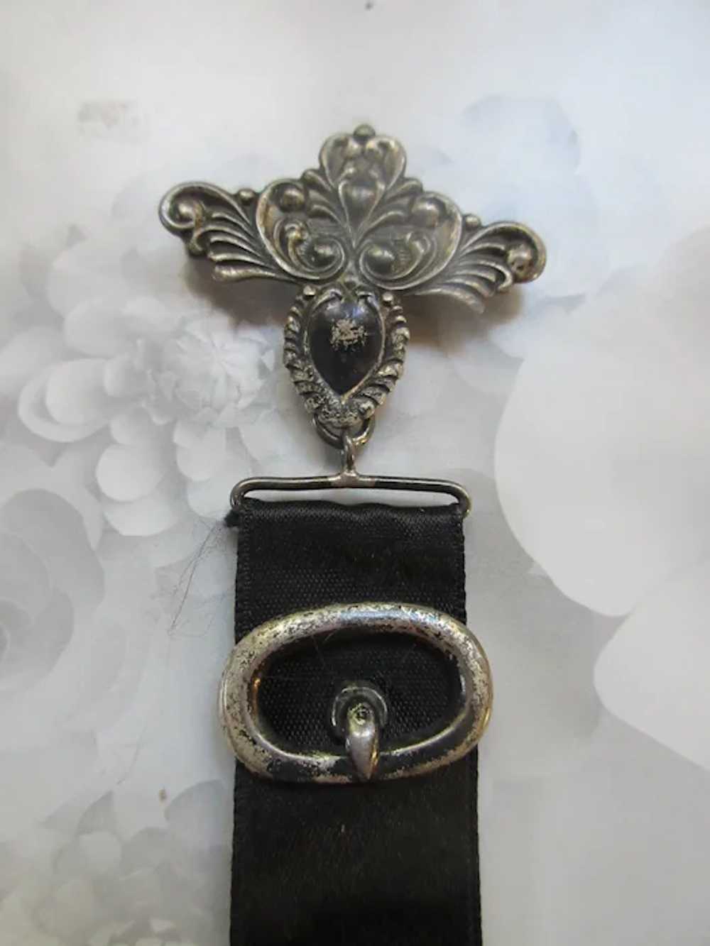 Antique Circa 1920 Sterling Watch Pin Ribbon Fob - image 2