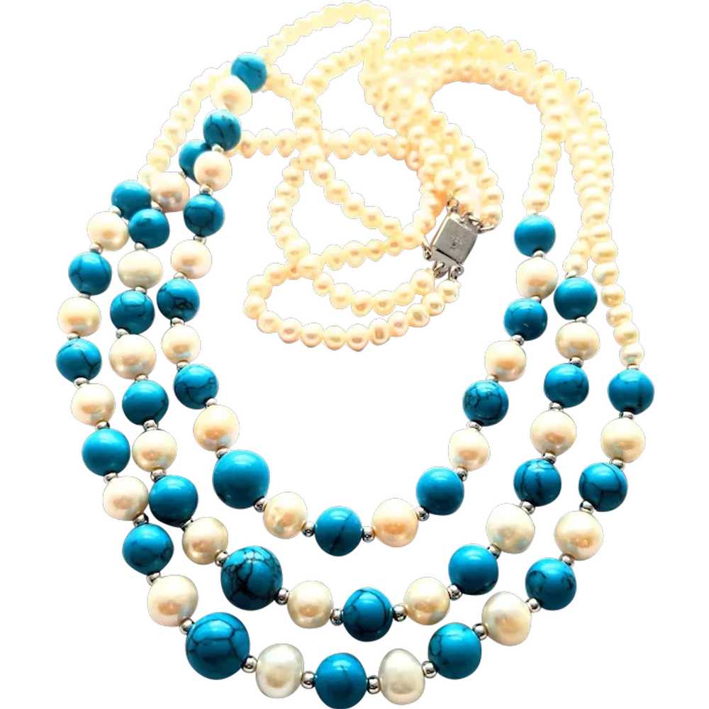 Danbury Mint Freshwater Pearl And Turquoise Color… - image 1