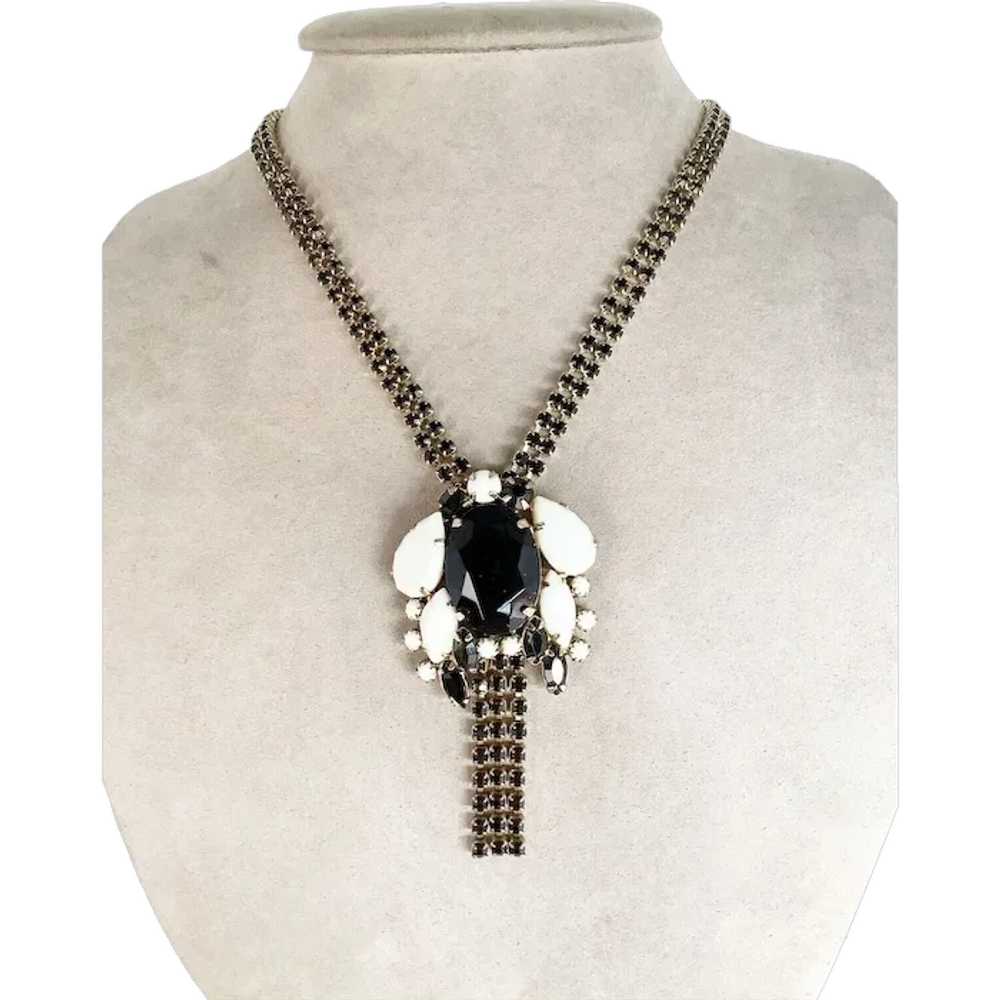 Vintage Rhinestones Necklace Black and White All … - image 1