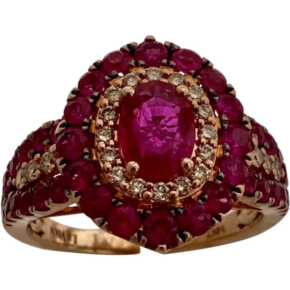 LeVian 14K Rose Gold Rubies Diamonds Ring Sz 7 - image 2