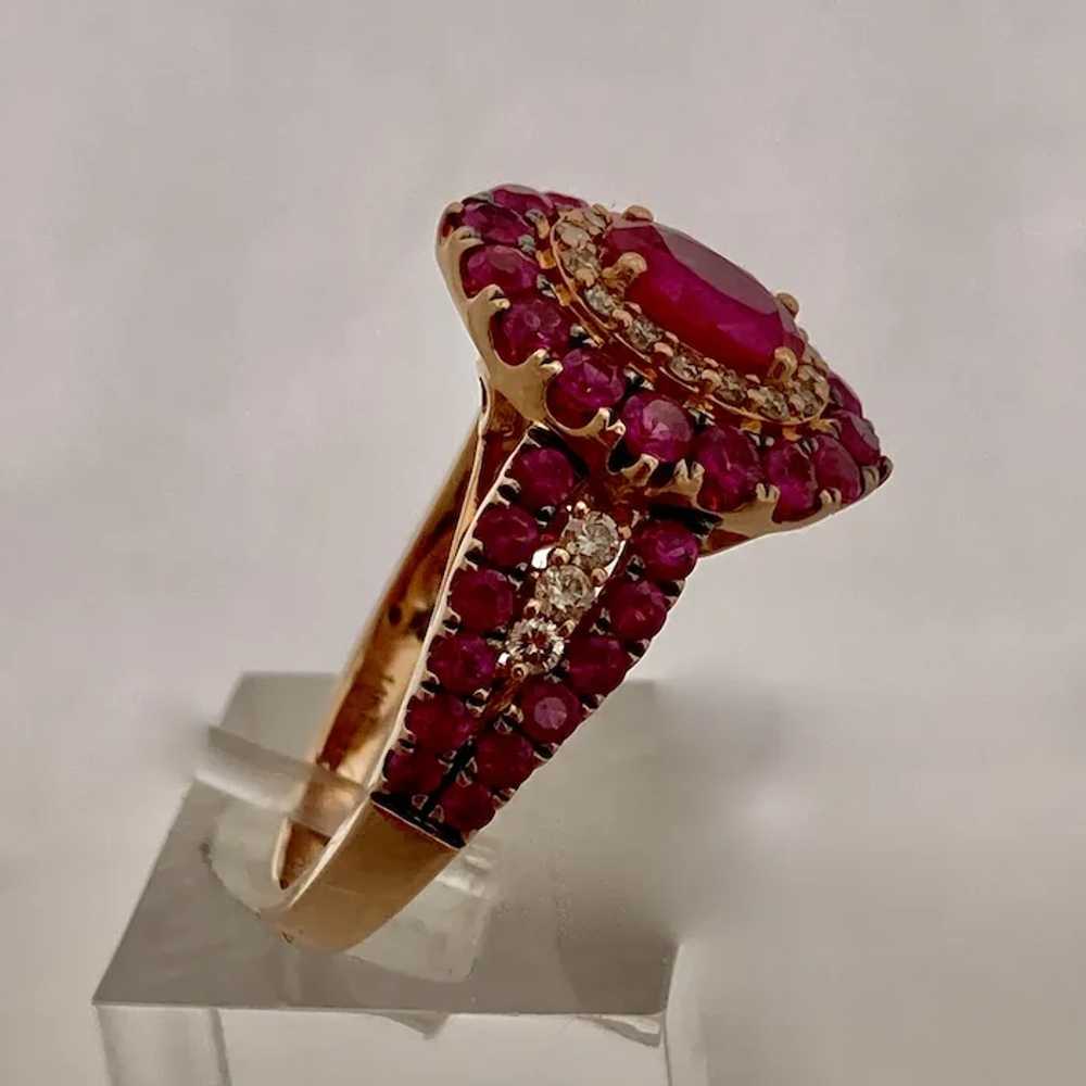 LeVian 14K Rose Gold Rubies Diamonds Ring Sz 7 - image 4