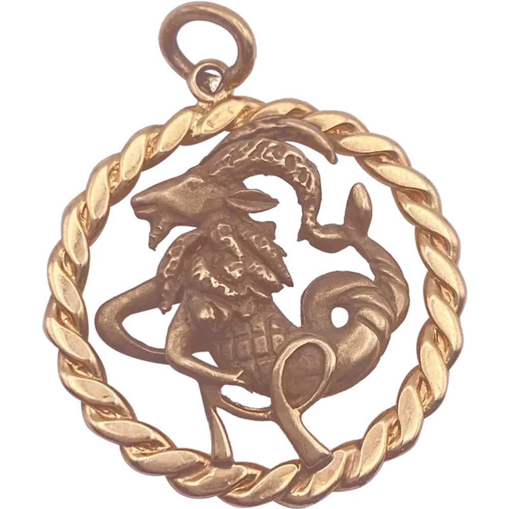 Capricorn Vintage Zodiac Charm Pendant 14K Gold - image 1