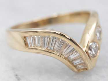 Yellow Gold Round and Baguette Cut Diamond Wave B… - image 1