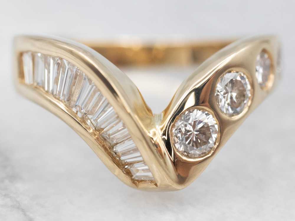 Yellow Gold Round and Baguette Cut Diamond Wave B… - image 2