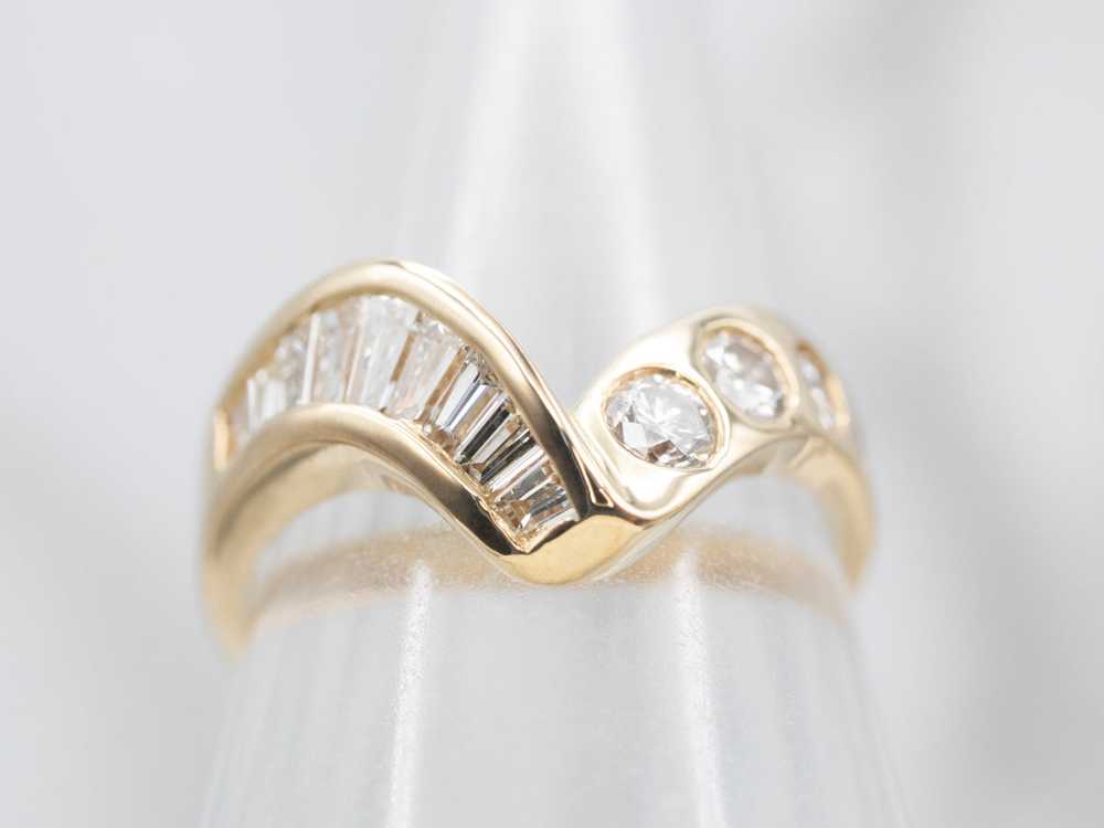 Yellow Gold Round and Baguette Cut Diamond Wave B… - image 3