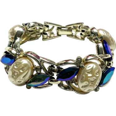 Vintage Blue Glass Pearl Bracelet - image 1