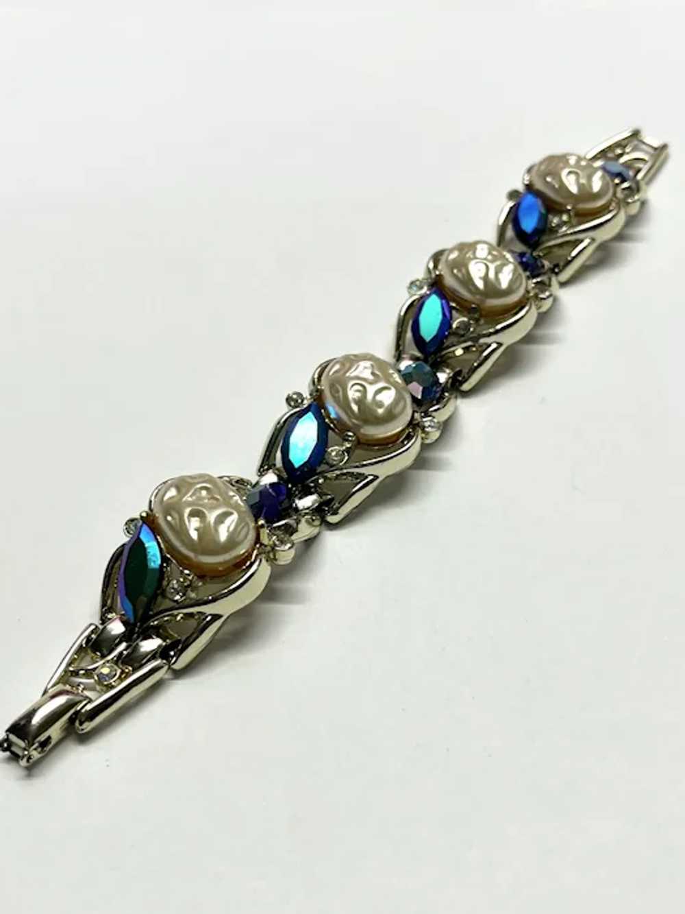 Vintage Blue Glass Pearl Bracelet - image 2