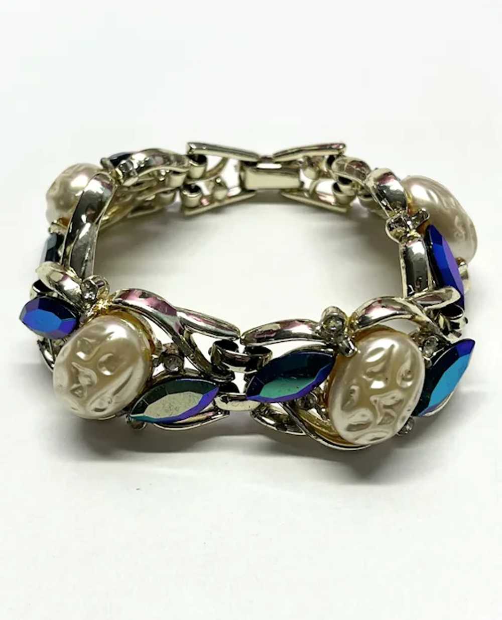 Vintage Blue Glass Pearl Bracelet - image 3