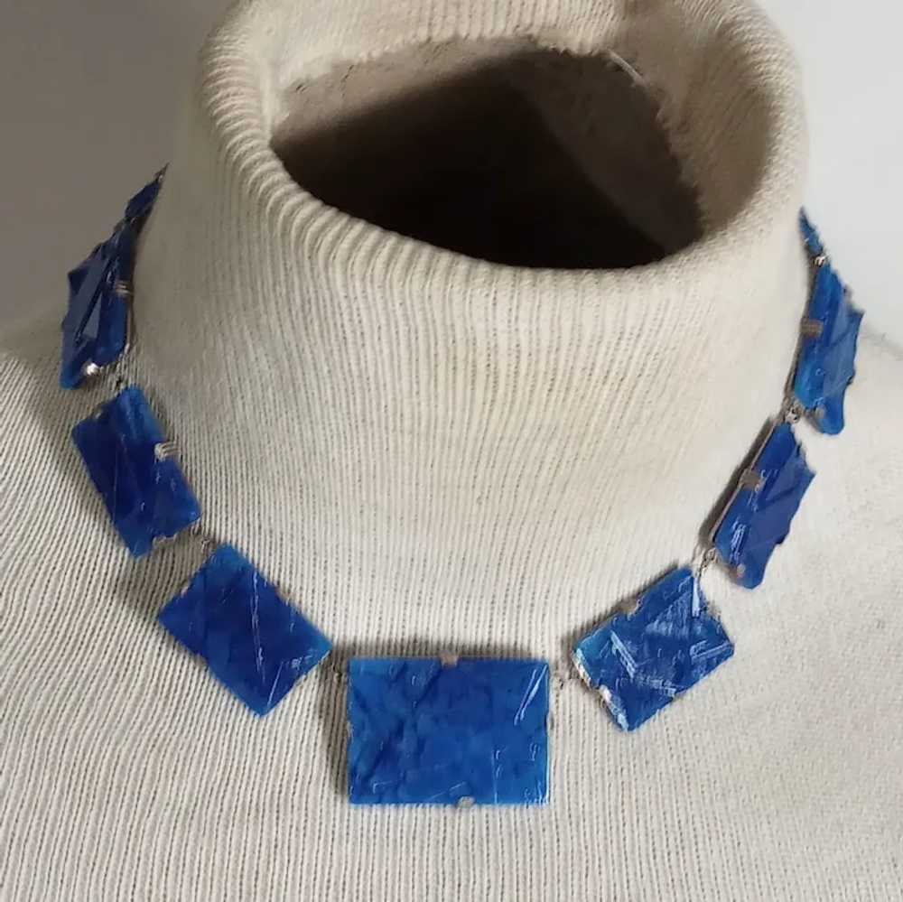 Art Deco lapis blue molded geometric Czech glass … - image 10