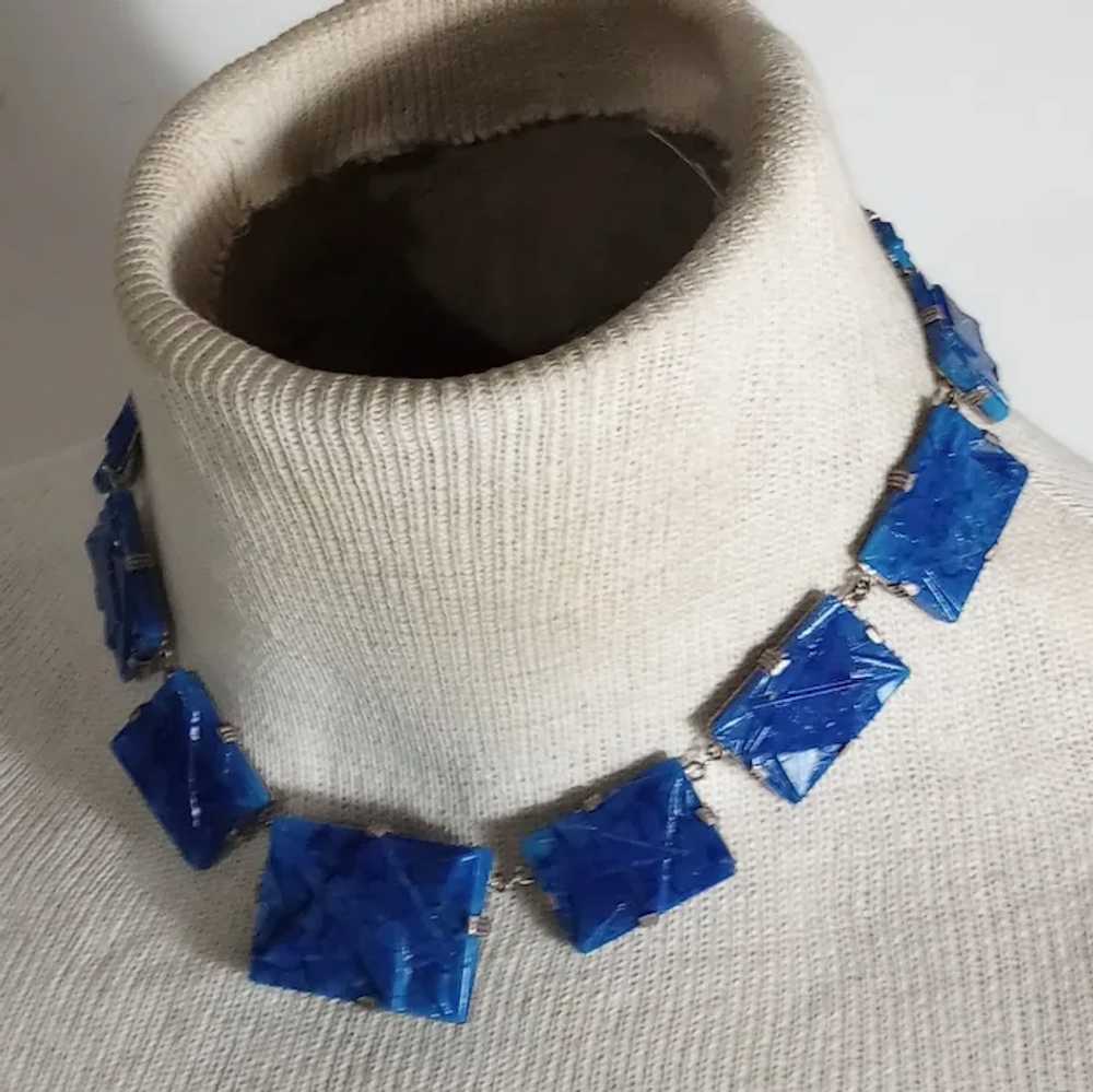 Art Deco lapis blue molded geometric Czech glass … - image 11