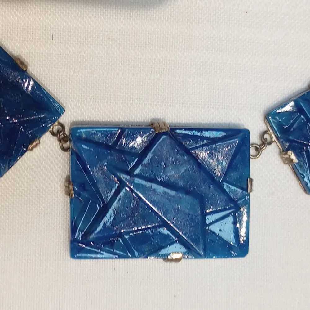 Art Deco lapis blue molded geometric Czech glass … - image 3