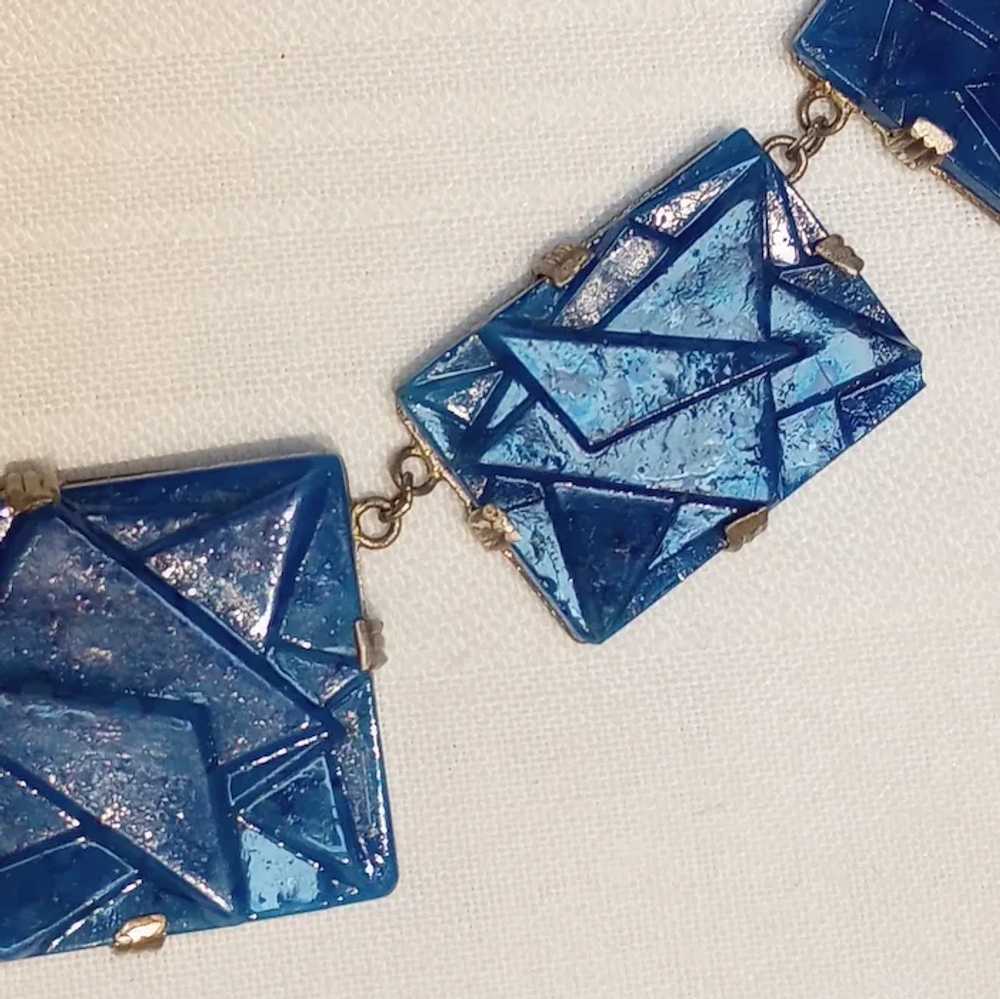Art Deco lapis blue molded geometric Czech glass … - image 4