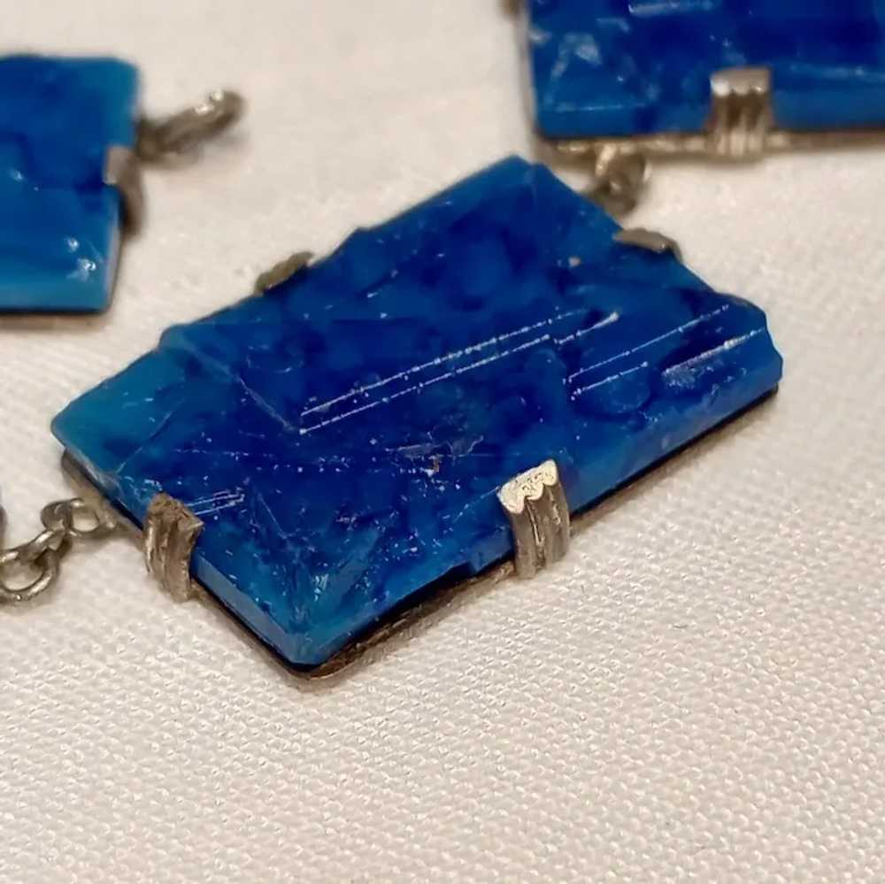 Art Deco lapis blue molded geometric Czech glass … - image 6