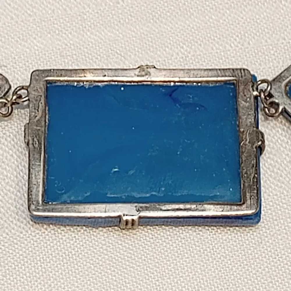 Art Deco lapis blue molded geometric Czech glass … - image 8