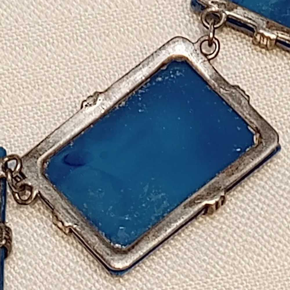 Art Deco lapis blue molded geometric Czech glass … - image 9