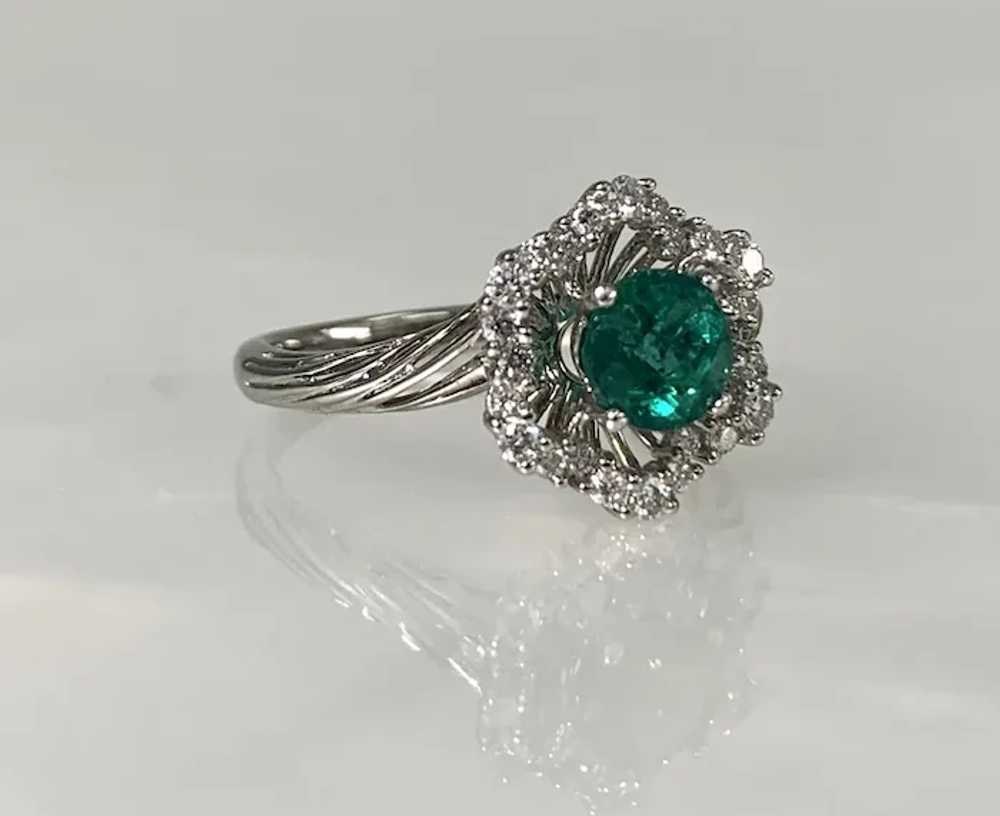 18K White Gold Round Cut Emerald Diamond Ring - image 3