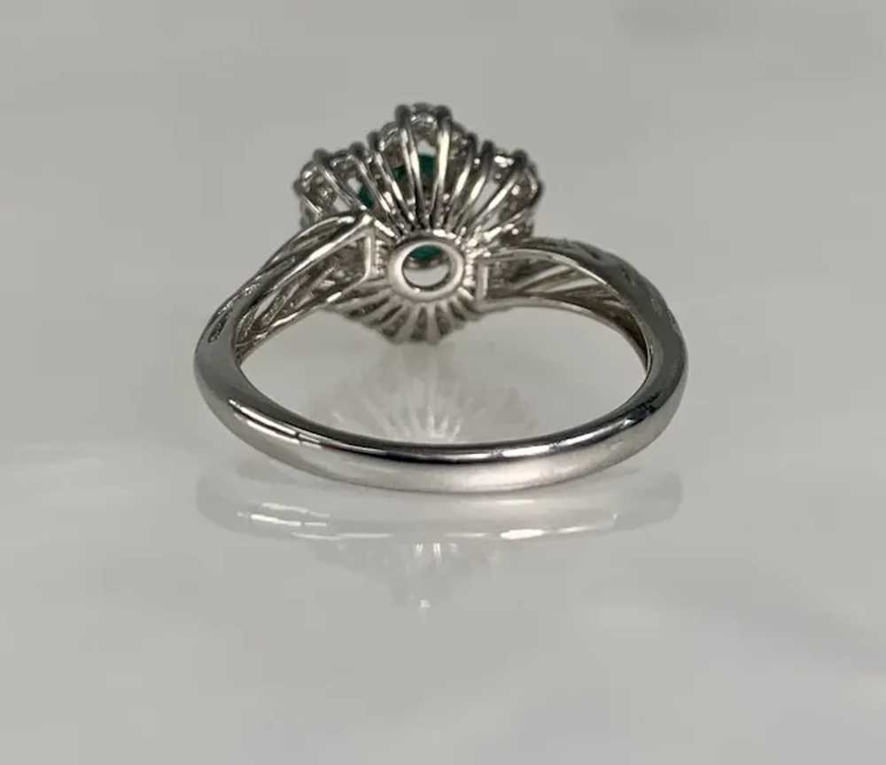 18K White Gold Round Cut Emerald Diamond Ring - image 4