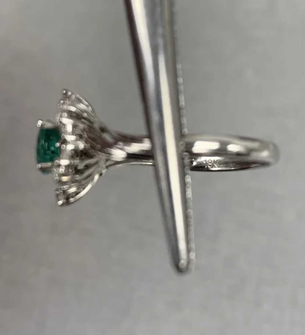 18K White Gold Round Cut Emerald Diamond Ring - image 5