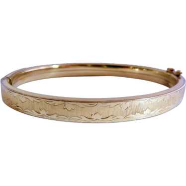 14K Rolled Gold Plate Hinged Bangle Bracelet Sign… - image 1
