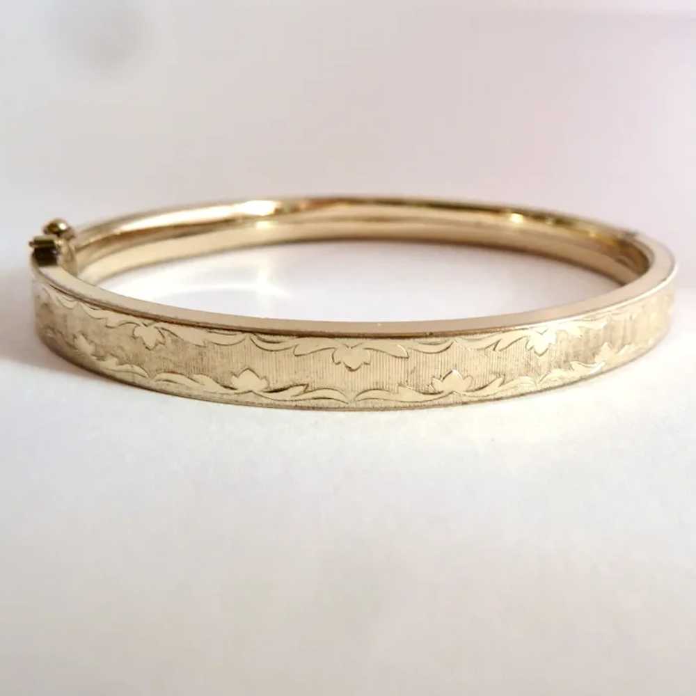 14K Rolled Gold Plate Hinged Bangle Bracelet Sign… - image 2
