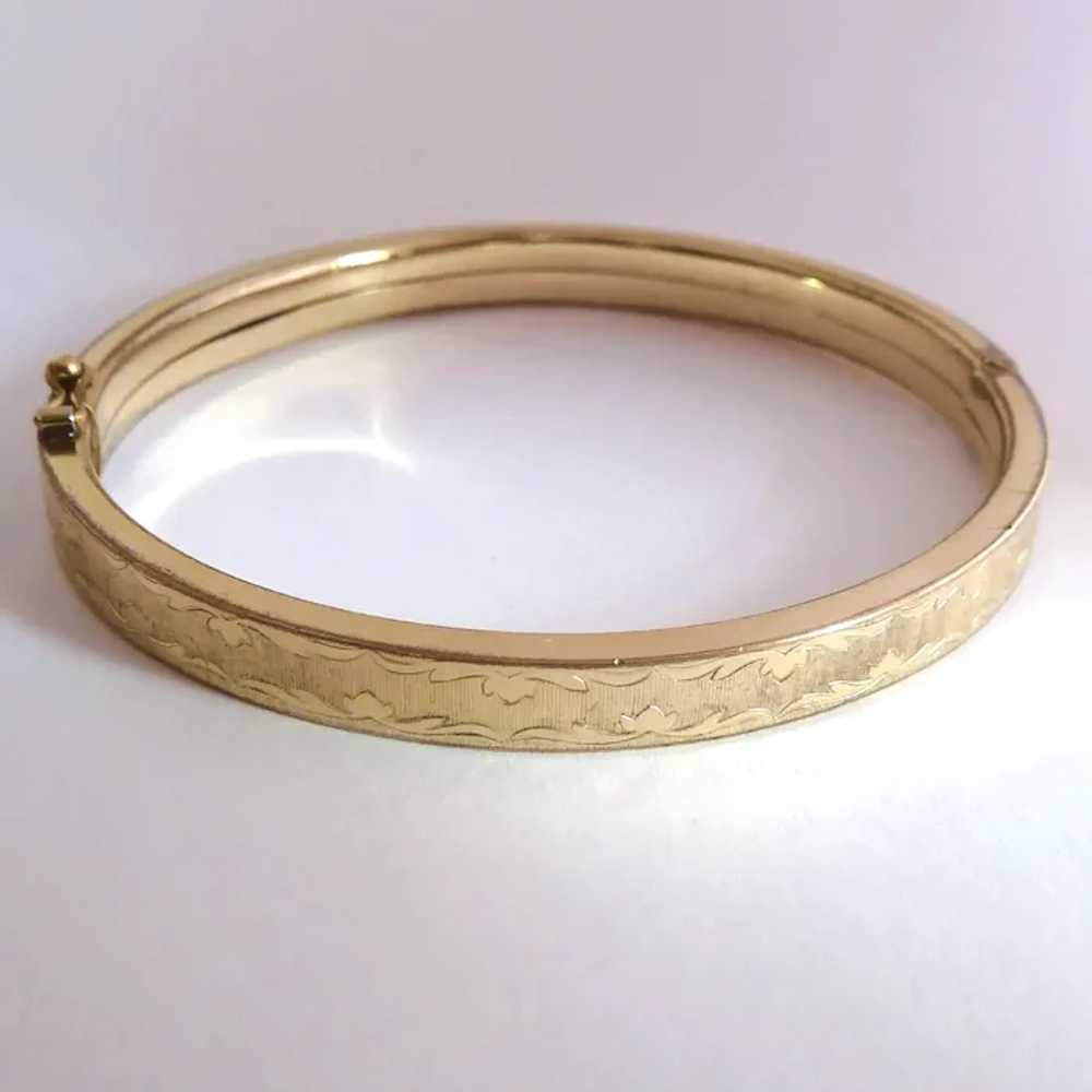 14K Rolled Gold Plate Hinged Bangle Bracelet Sign… - image 3